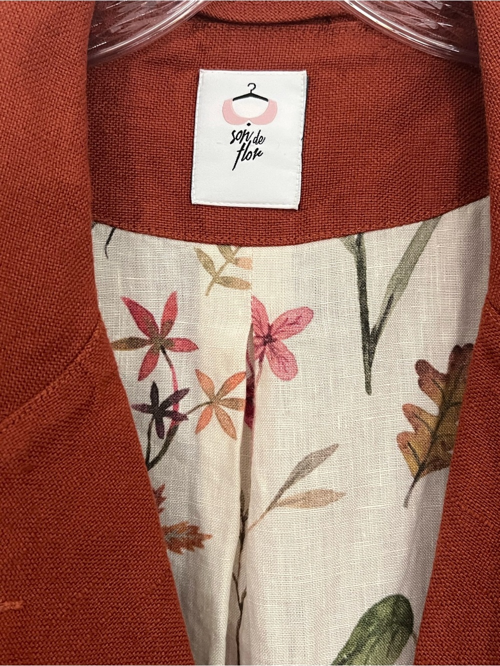 REVERSIBLE Son de Flor Claudia Long Linen Blend Coat with Botanical liner-S/XS - Picture 4 of 12